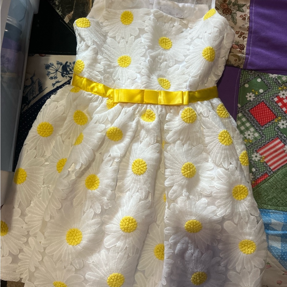 White and Yellow Floral Boutique Dress with Bow